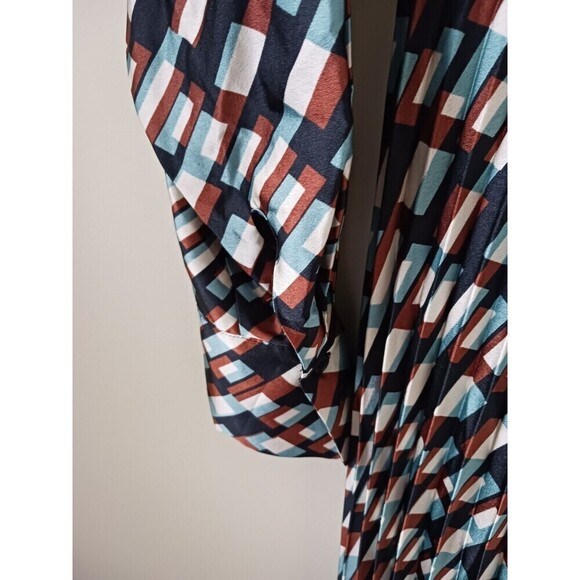 Eloquii Maxi Dress Pleated Geometric Button Front Belted Size 14 - Picture 6 of 11